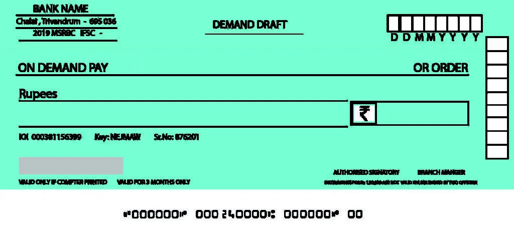 Indian sight demand draft image