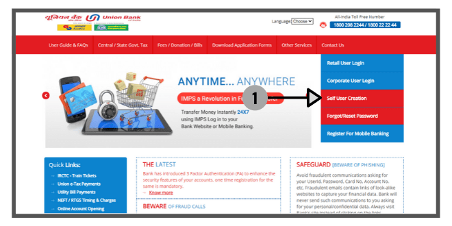 pic showing union bank main page