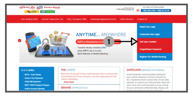 pic showing union bank main page