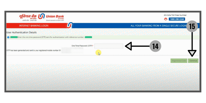 pic showing a box to enter the 6 digit OTP came to the registered number.