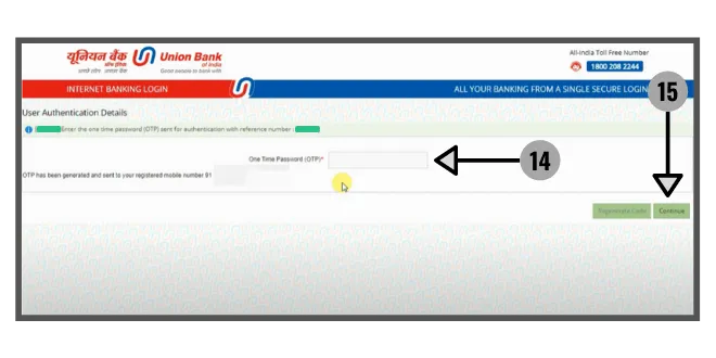 pic showing a box to enter the 6 digit OTP came to the registered number.