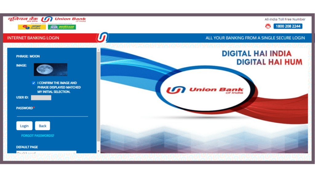 union bank internet banking login page with login pass to be filled and tick the I confirm
