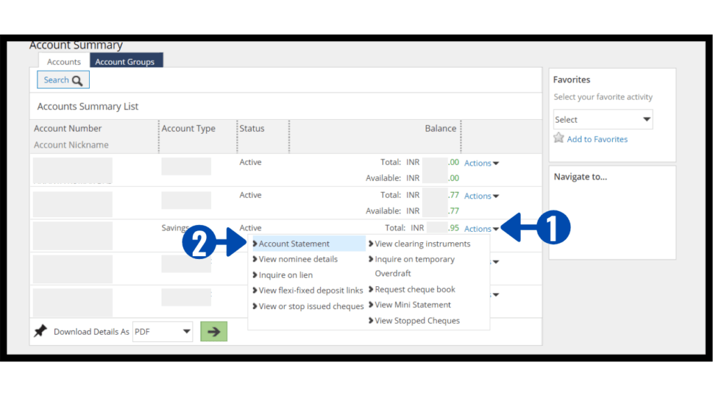 Click the Account statement option to open statement page