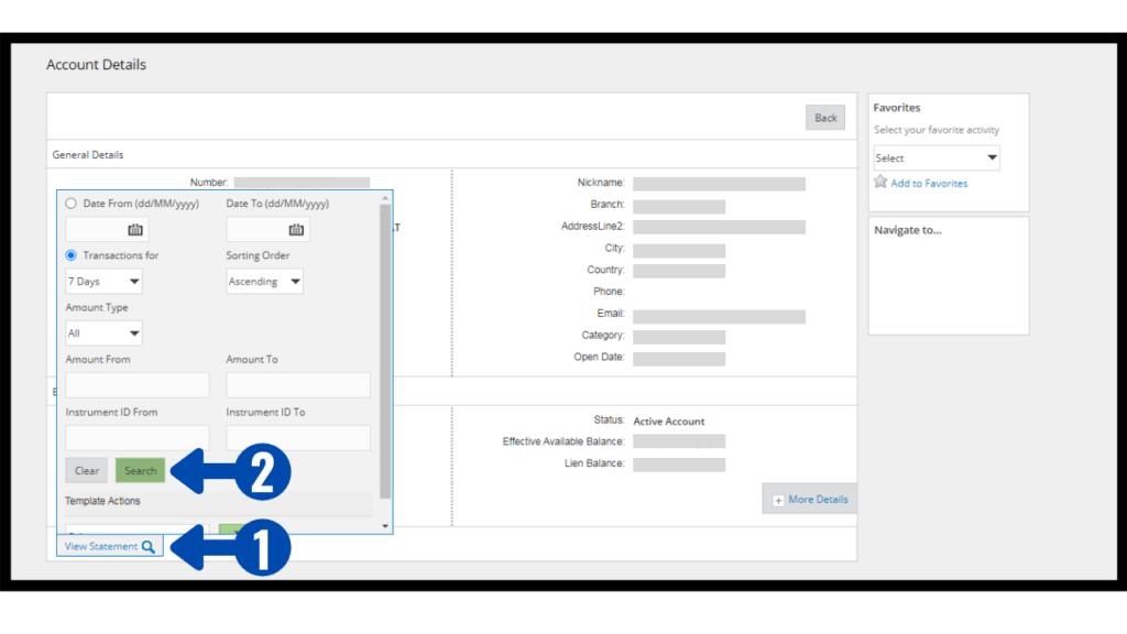 select the view statement option to chose any date and transactions can be seen here.