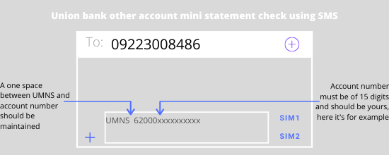 Union bank's other account mini statement check using SMS