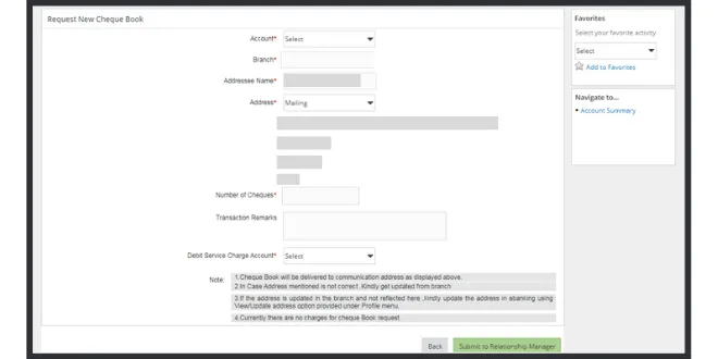 Requesting cheque book using net-banking 4