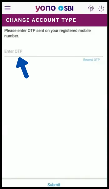 yono app's change account type OTP