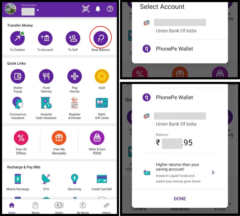 how to check bank balance using phonepay 
