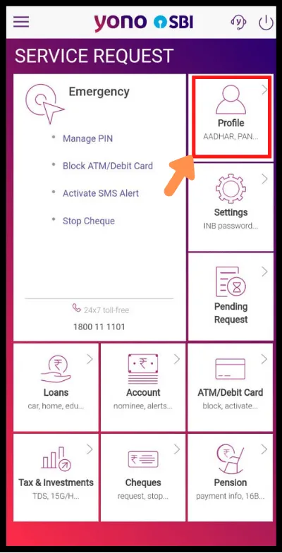 Click on Profile option in YONO App.