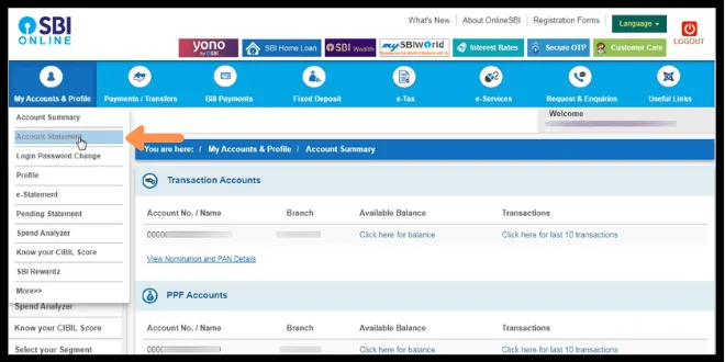 SBI website check account type