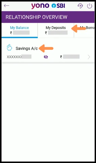 SBI YONO displays accoun type