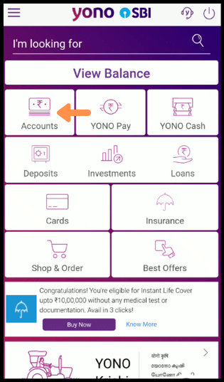 SBI YONO check account type