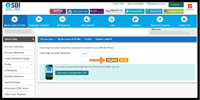 Enter OTP sent to registered mobile number