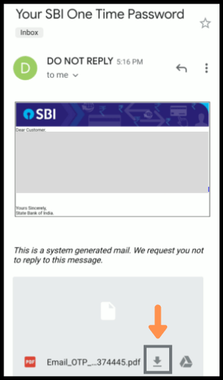 Email sent from SBI attached a password to download