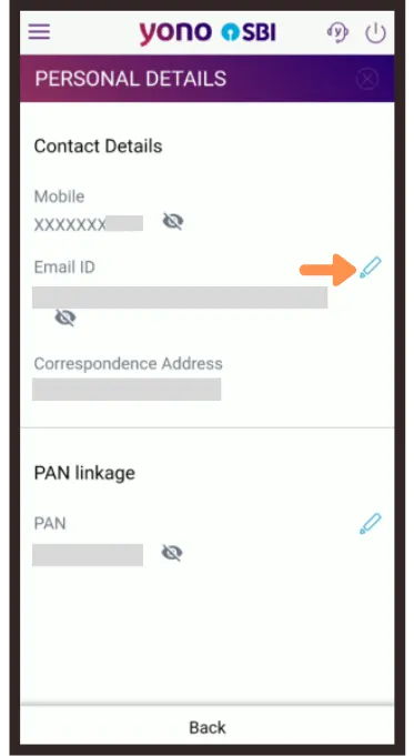 Click on the Edit option to edit Email-ID in YONO