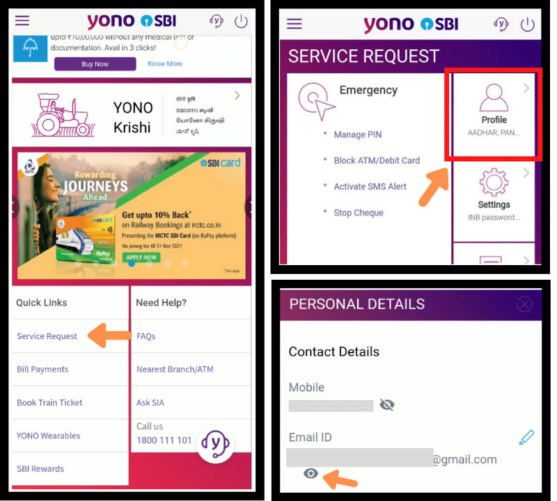 Check Email-ID in YONO App