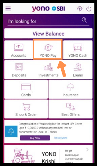 YONO app main page