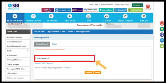 profile password sbi
