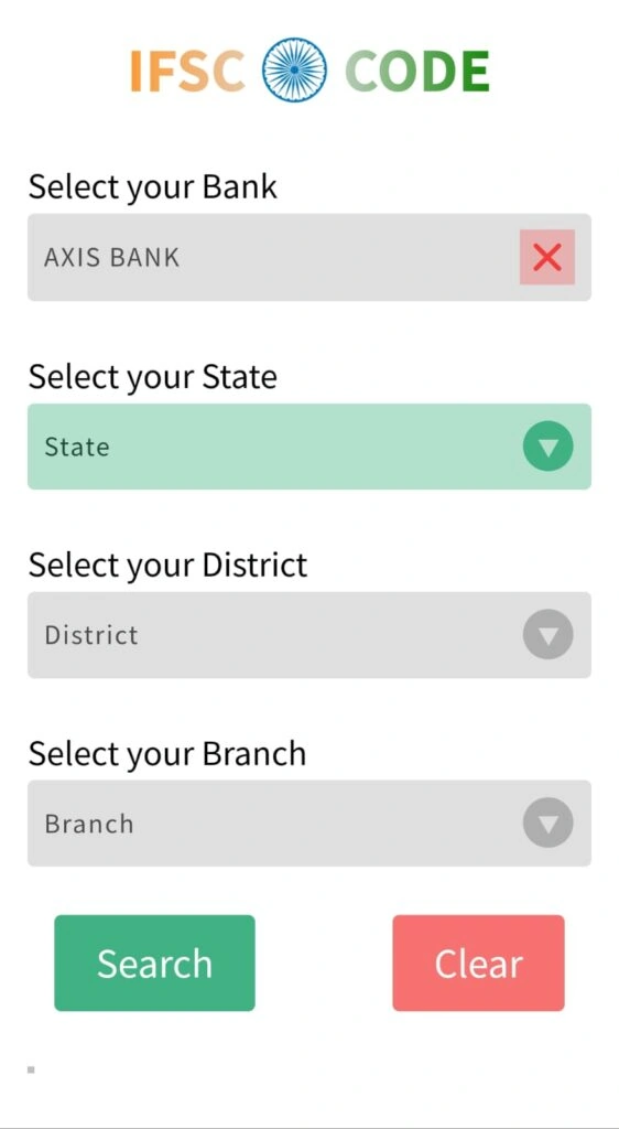 Banksforyou's IFSC Code State Selection