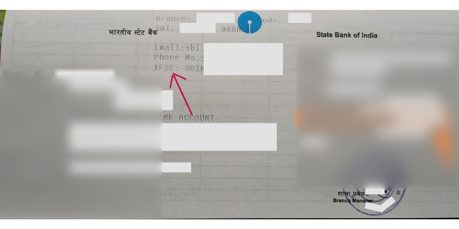 passbook showing IFSC Code